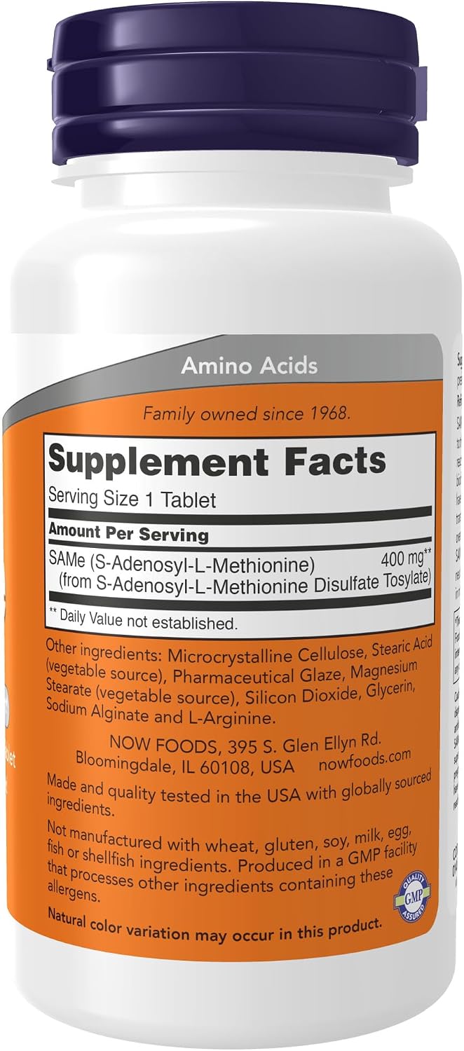 NOW Supplements, SAMe (S-Adenosyl-L-Methionine) 400 mg, Nervous System Support*, 60 Tablets