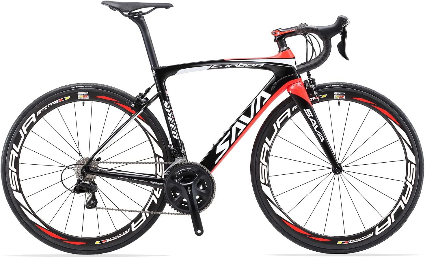 SAVADECKHerd6.0 Carbon Road Bike T800 Full Carbon Fiber 700C Racing Bike with 105 R7000 22 Speed Groupset and 3K Carbon Clincher Wheelset Ultralight Road Bicycle (Black Red, 56cm)