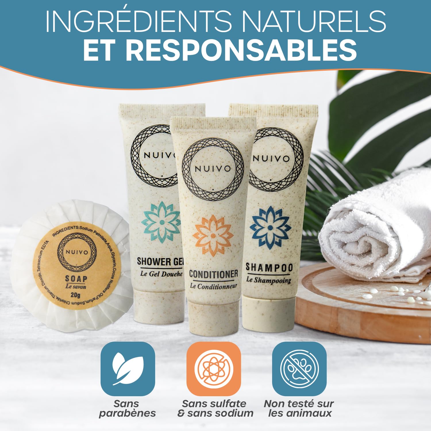 Confezione da 200 prodotti per la casa: gel doccia, shampoo, balsamo, saponi 20g - Tubi da 30ml ecocompatibili - Ideale per hotel, Airbnb, matrimoni, eventi