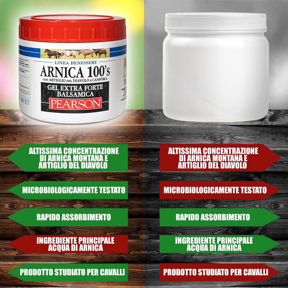 ARNICA 100'S - Arnica Per Cavalli, Gel Extraforte Balsamica Pearson [500ml]. Crema Arnica Gel Forte Con Artiglio Del Diavolo e Canfora. Pomata Defaticante e Rilassante Made in Italy