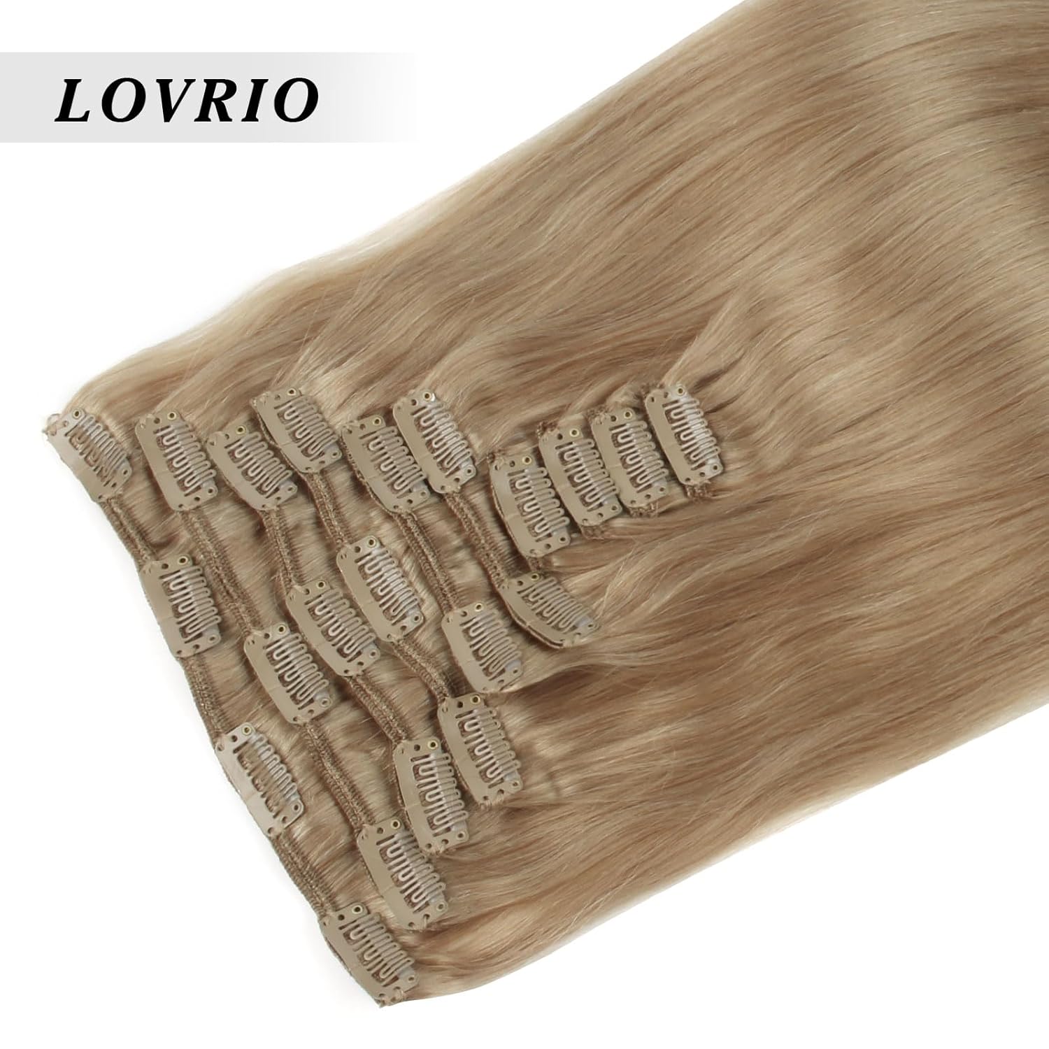 Lovrio 160g 20 inch Clip in Human Hair Extensions, Double Weft Remy Straight Hair Clip Ins, Color Light Brown 10 pieces 21 clips
