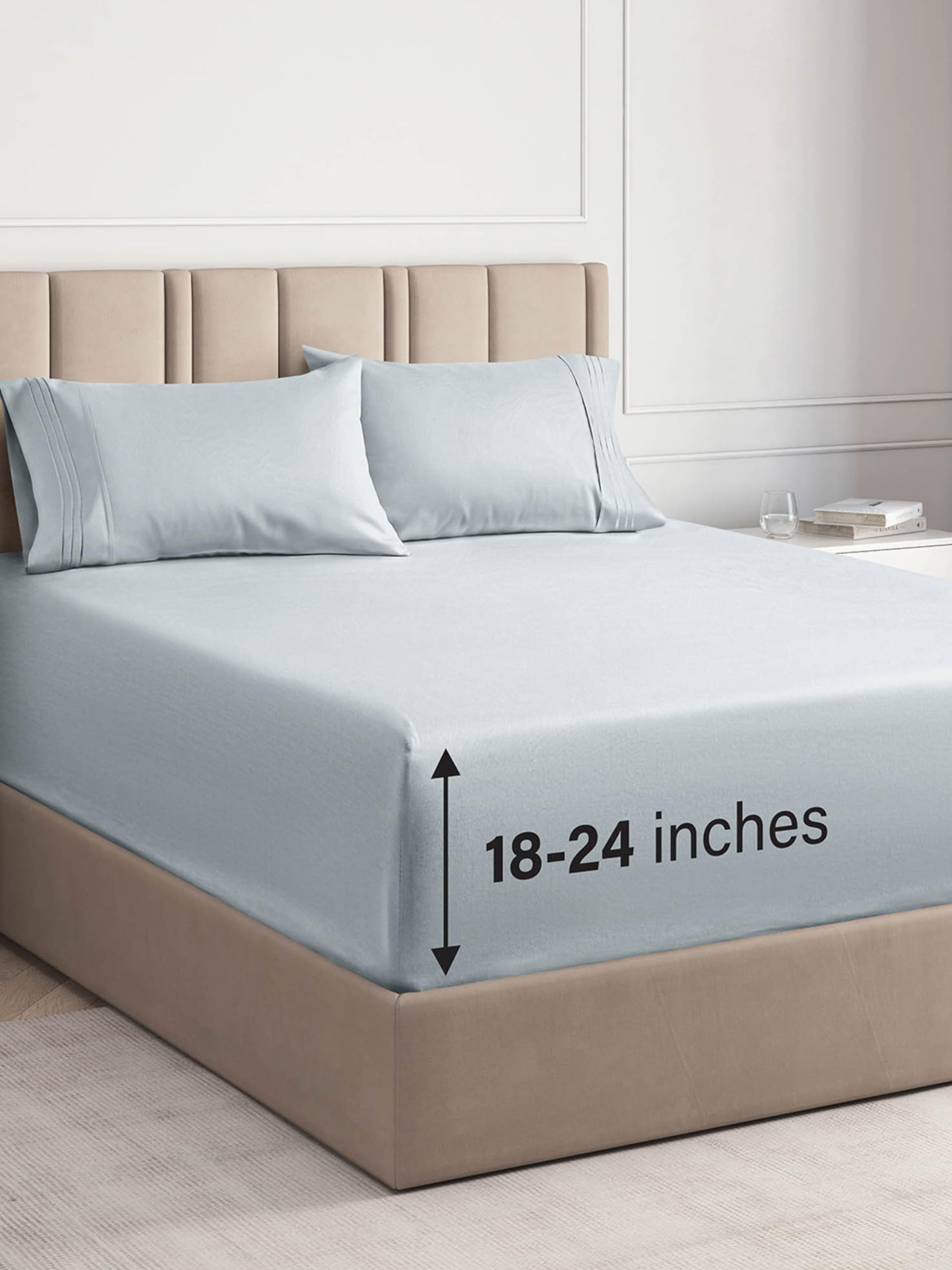 Extra Deep Pocket Queen Sheets - 4 Piece Breathable & Cooling Bed Sheets - Hotel Luxury Bed Sheet Set - Soft, Wrinkle Free & Comfy - Easily Fits Extra Deep Mattresses - Deep Pocket Sky Blue Sheets Set