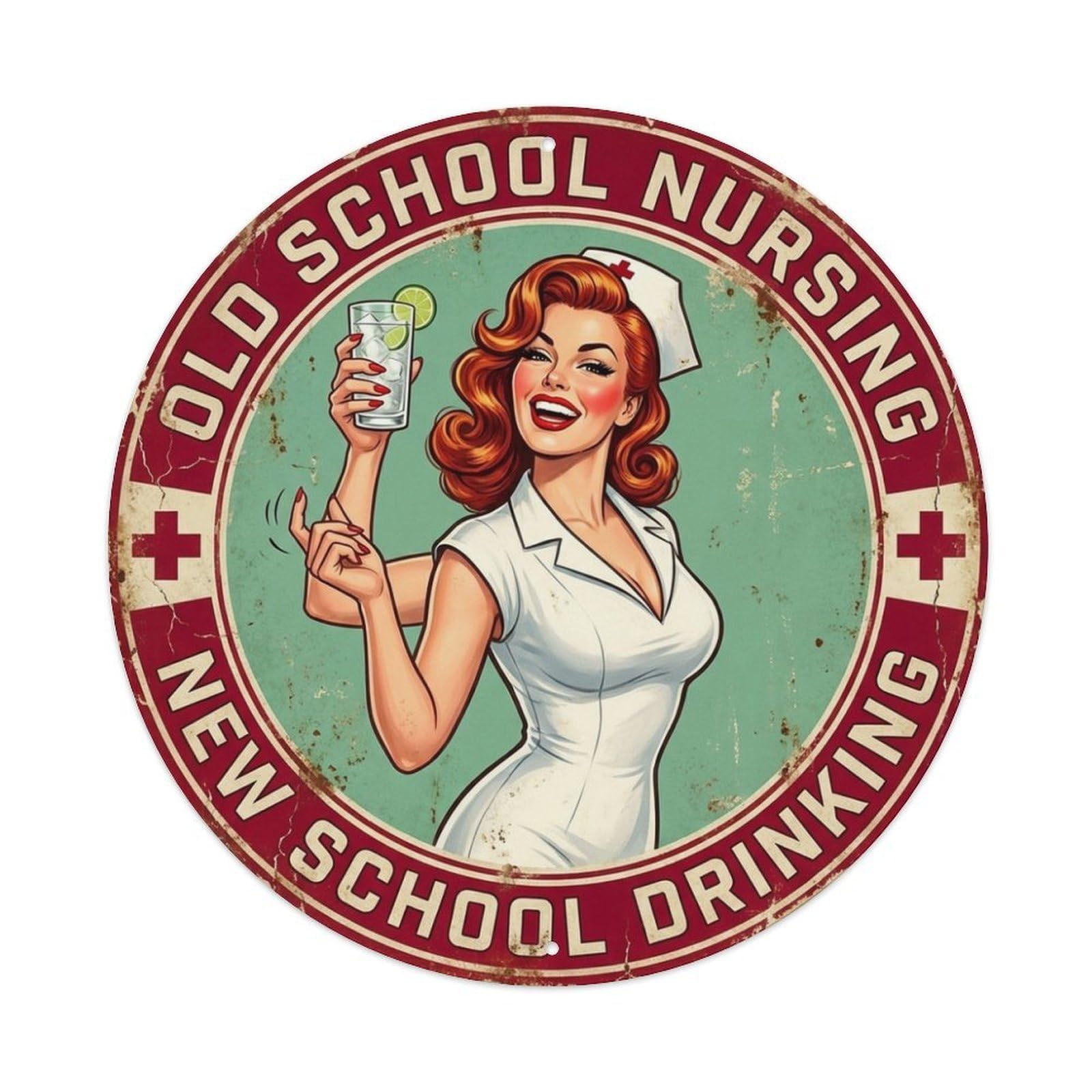 Retro Nursing New School Drinking Cocktail Humor Metal Tin Sign