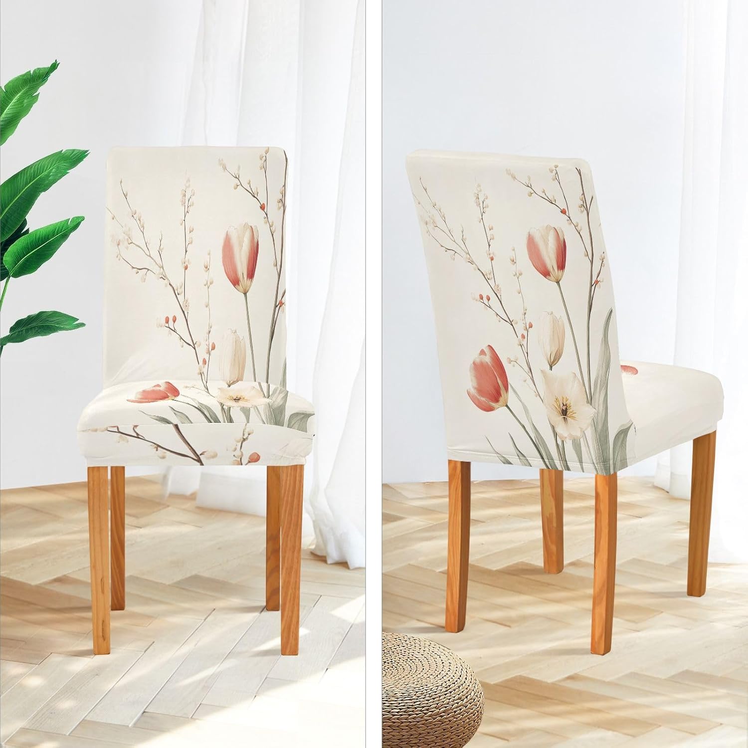 ALAZA Chair Covers for Dining Room, Vintage Tulips Floral Stretch Chair Cover Sets Chair Protector Removable Washable for Ktichen Restaurant Hotel
