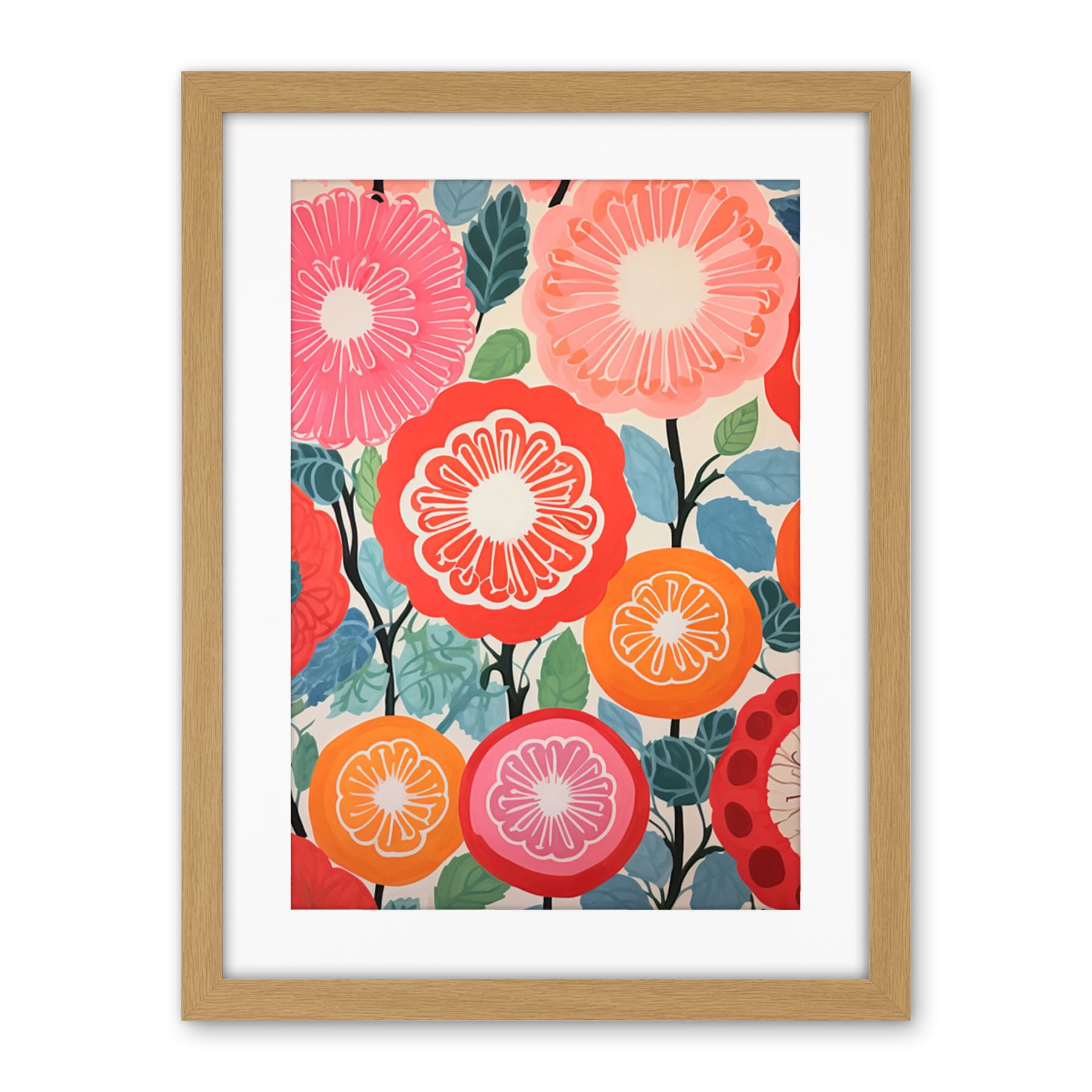 Artery8 Pomegranate Tree Flowers in Bloom Mediterranean Bright Floral Abstract Artwork Framed Wall Art Print 18X24 Inch