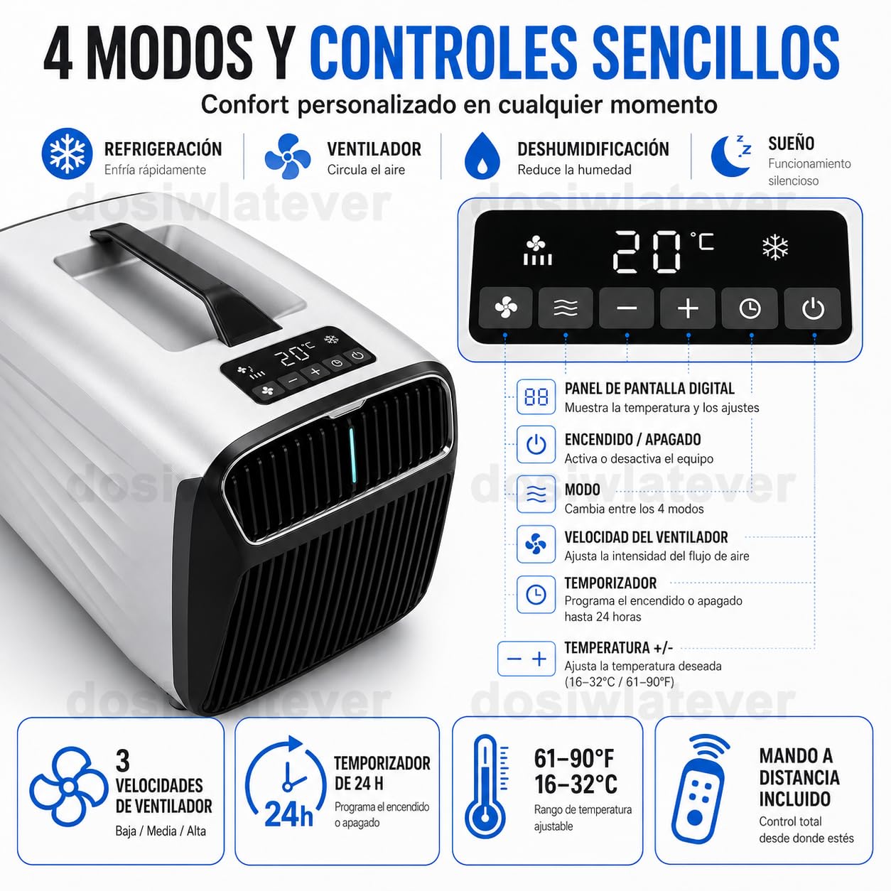 Aire Acondicionado Portatil 12V 24V para Caravana y Camping, 5200 BTU, 4 Modos Frío/Ventilador/Deshumidificación/Sueño, Temporizador 24h, Mando, para Casa, Coche, Camper y Viajes Cortos Silver-220V