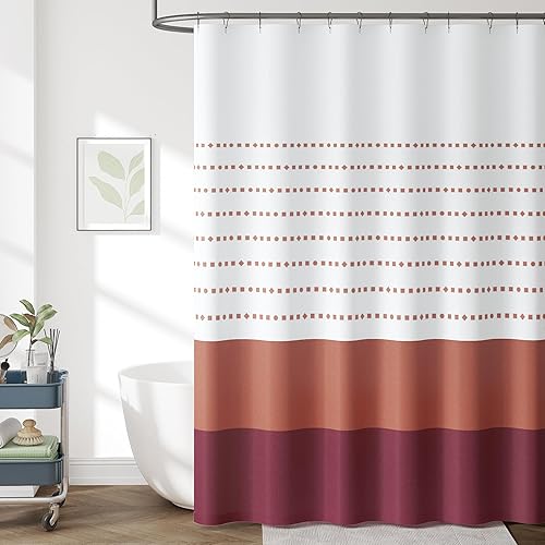 jinchan Burnt Orange and White Boho Ombre Shower Curtain Striped Fabric Color Block Shower Curtains for Bathroom Modern Luxury Waterproof Stall Shower Curtain Set with Hooks 70x72 Inch