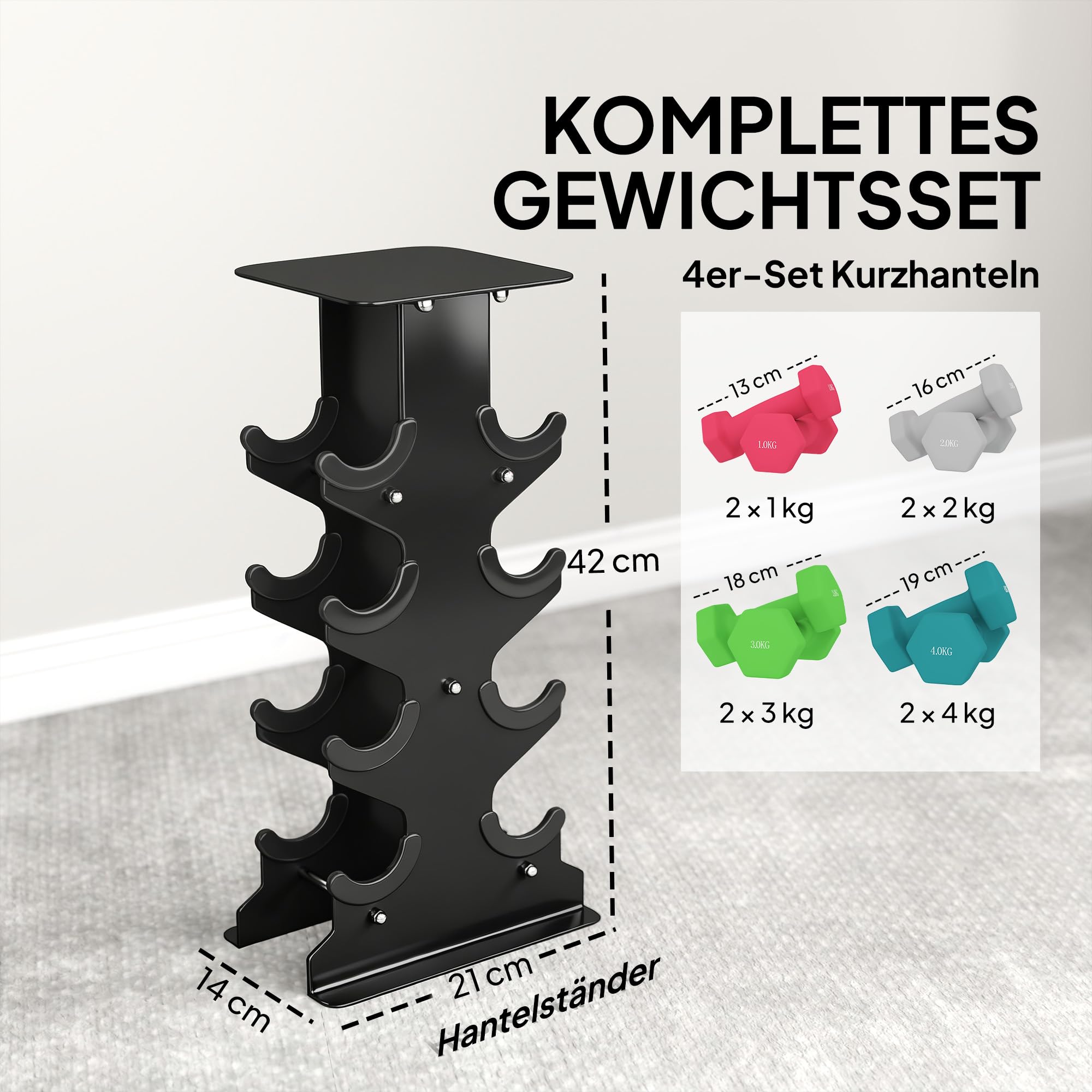 SPORTNOW Hanteln Set Paar Kurzhanteln mit Aufbewahrungsständer kg Bunt | Rutschfeste Griffe, Hexagon Hantelset, Kurzhantel Set, Für Heimtraining, Fitnessstudio