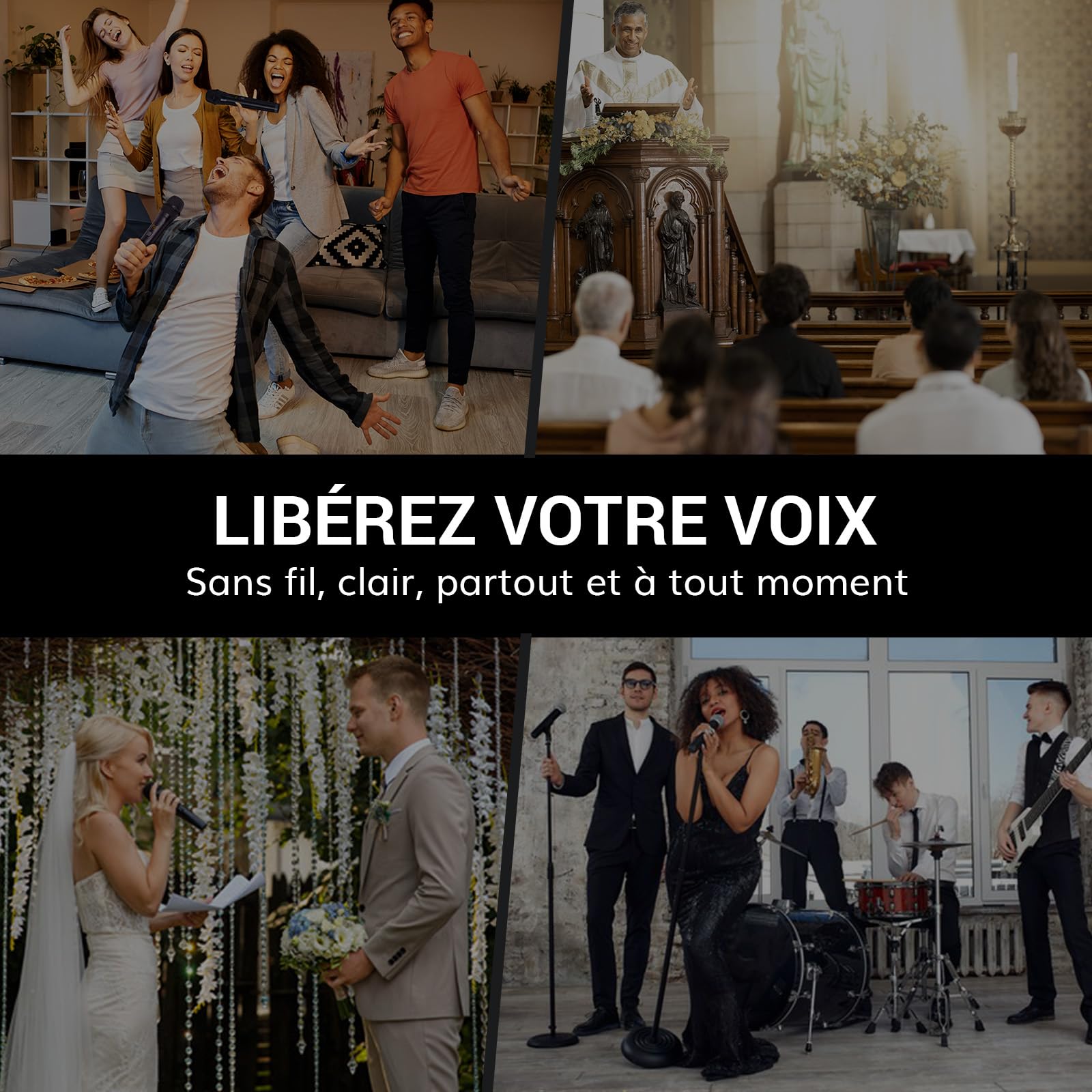 TONOR Micro sans Fil Professionnel, système de Microphone sans Fil Rechargeable, Micro Dynamique en métal 2x100 UHF pour karaoké, église, Chant, Mariage, DJ, Auto Scan, 100M, TW750