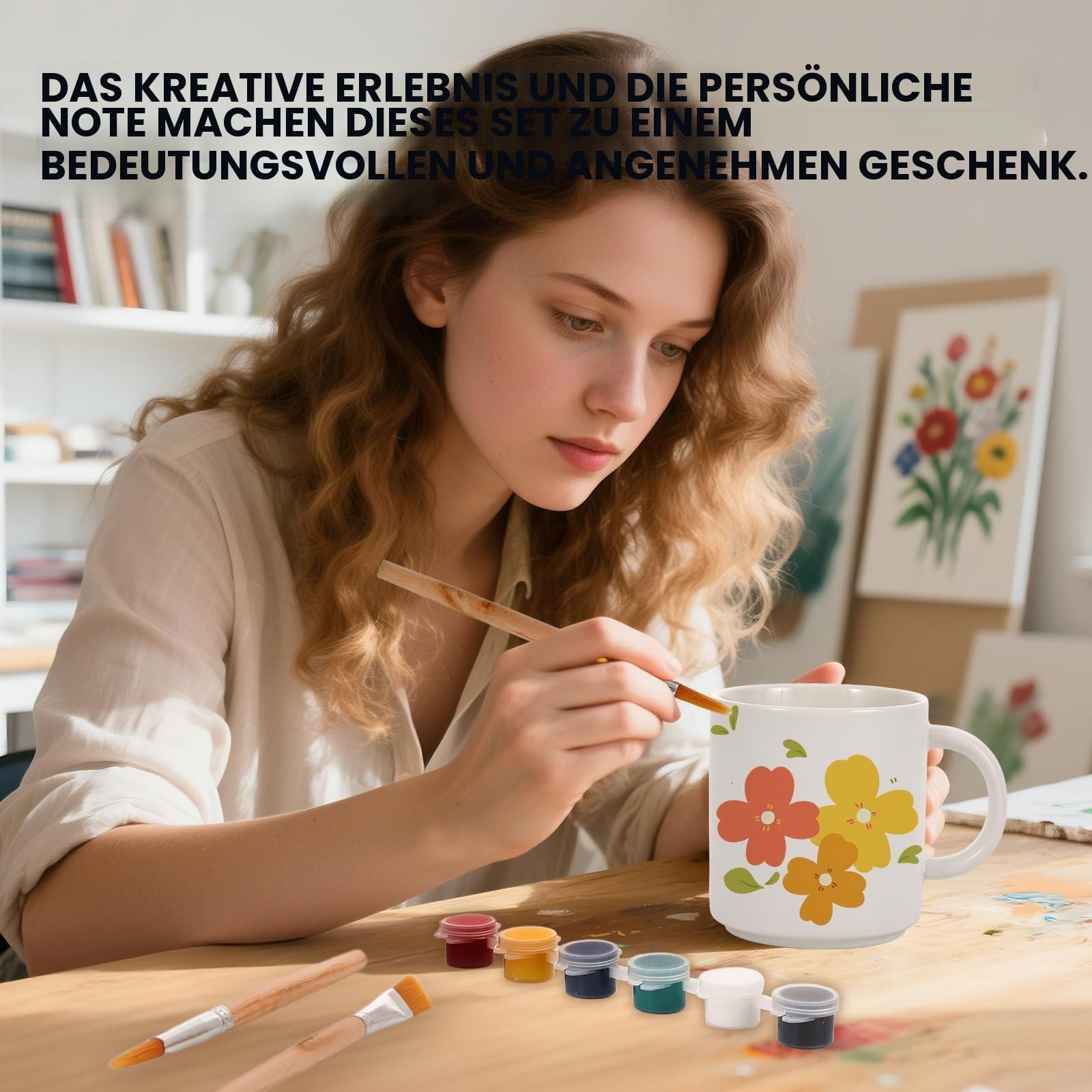 EILYGK Tassen Bemalen Set, Keramik Bemalen Set, Tassen Zum Bemalen,Inklusive 2 leere Keramikbescher, 24 lebendige Keramikfarben, 4 Pinsel, 2 Paletten, eine Anleitung