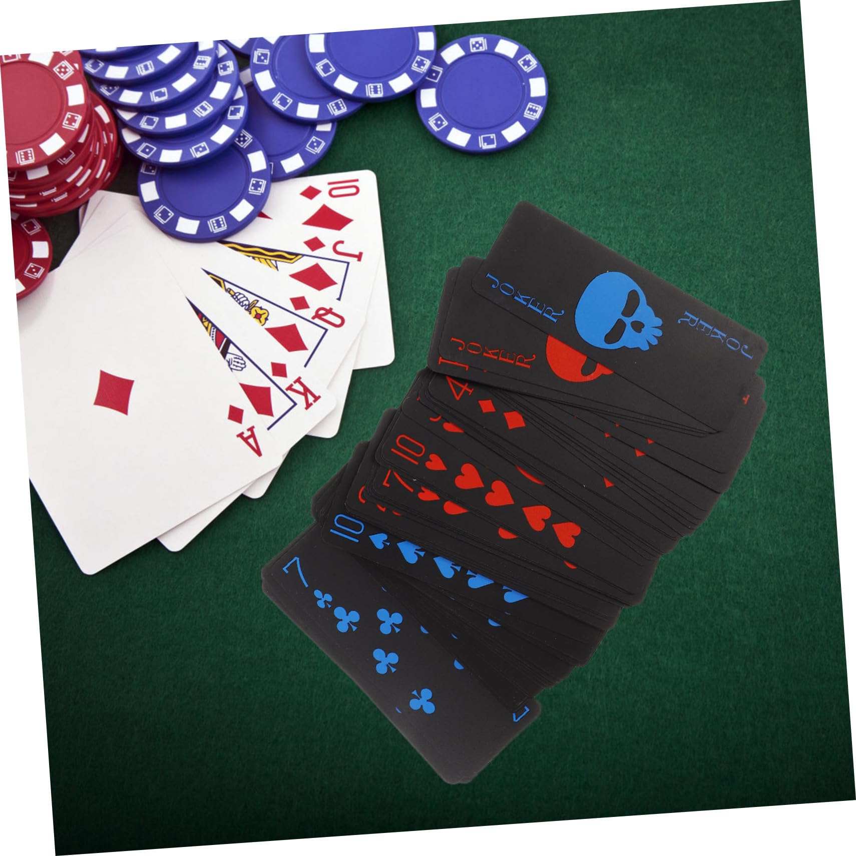 BESPORTBLE Schwarze Wasserfeste Spielkarten Totenkopf PVC Kartendeck mit Roten und Blauen Motiven für Erwachsene Party Kartenspiel