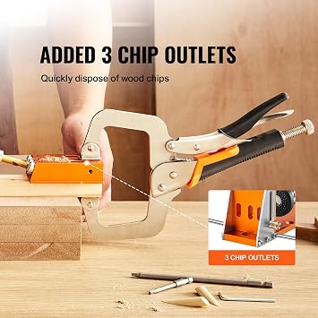 VEVOR Pocket Hole Jig Kit, 34 Pcs Pocket Hole Jig System with 11 C-clamp, Fixture, Step Drills, Wrenches, Drill Stop Rings, Square Drive Bits, Toolbox, Adjustable, for DIY Carpentry Projects