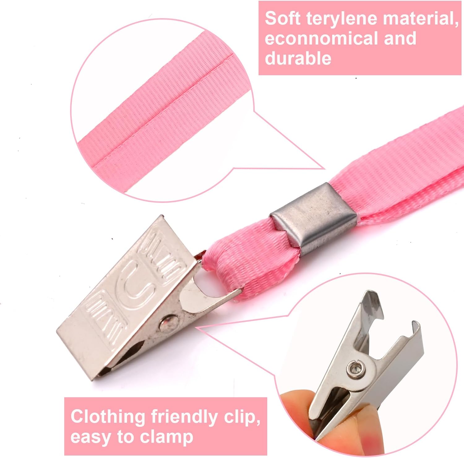 100 Pcs Lanyards for ID Badges and 100 Pcs Clear Name Tag Holders Reusable Lanyard with Clip Plastic ID Card Badge Holder Name Badges for Adults Kids Business School Office Supplies (Pink) - Image 3