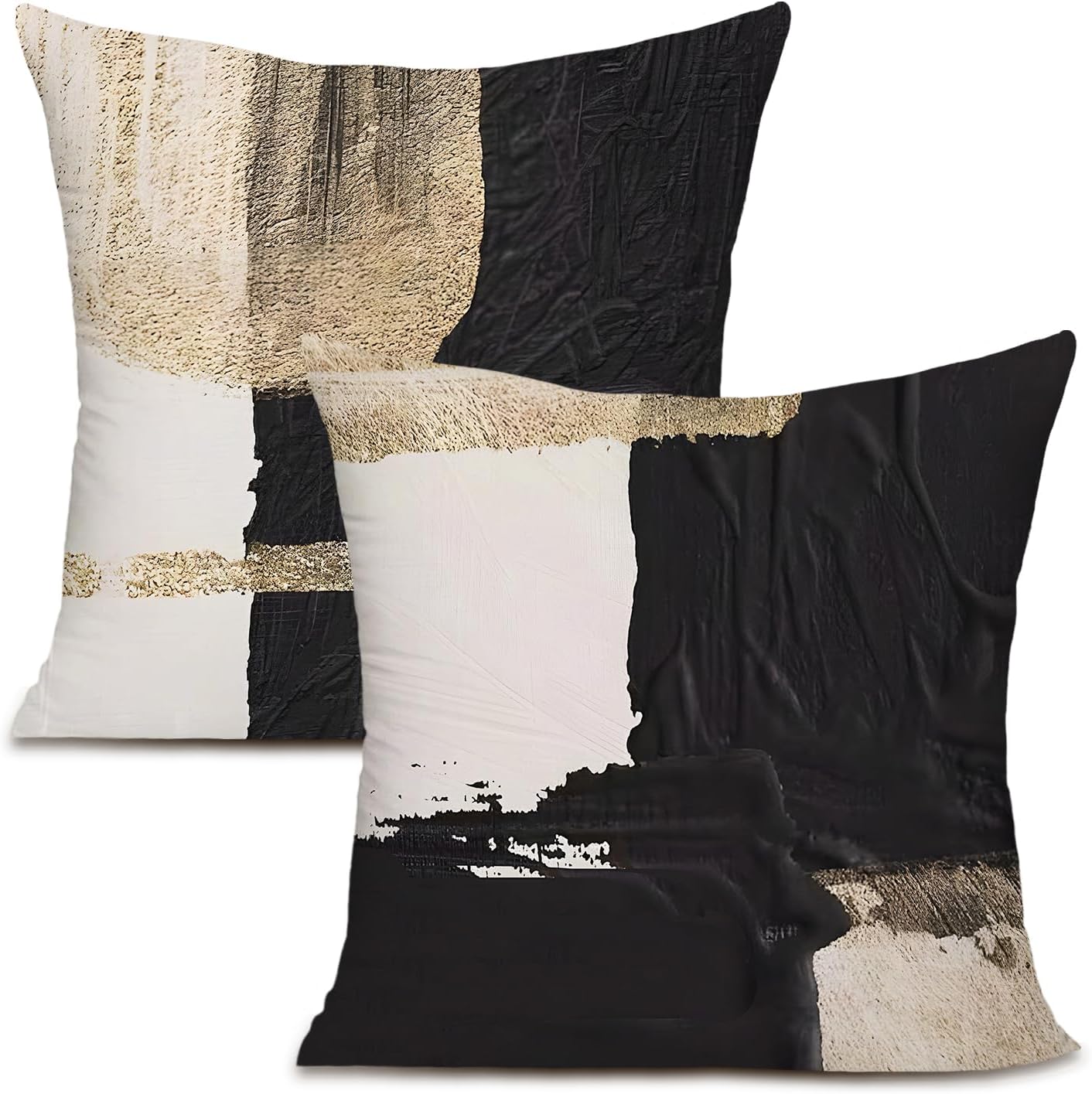 Black and Gold Pillow Covers 18x18, Black and Gold Decorative Throw Pillow Covers Cushion Cases for Couch Sofa Bed Living Room Bedroom Car Set of 2