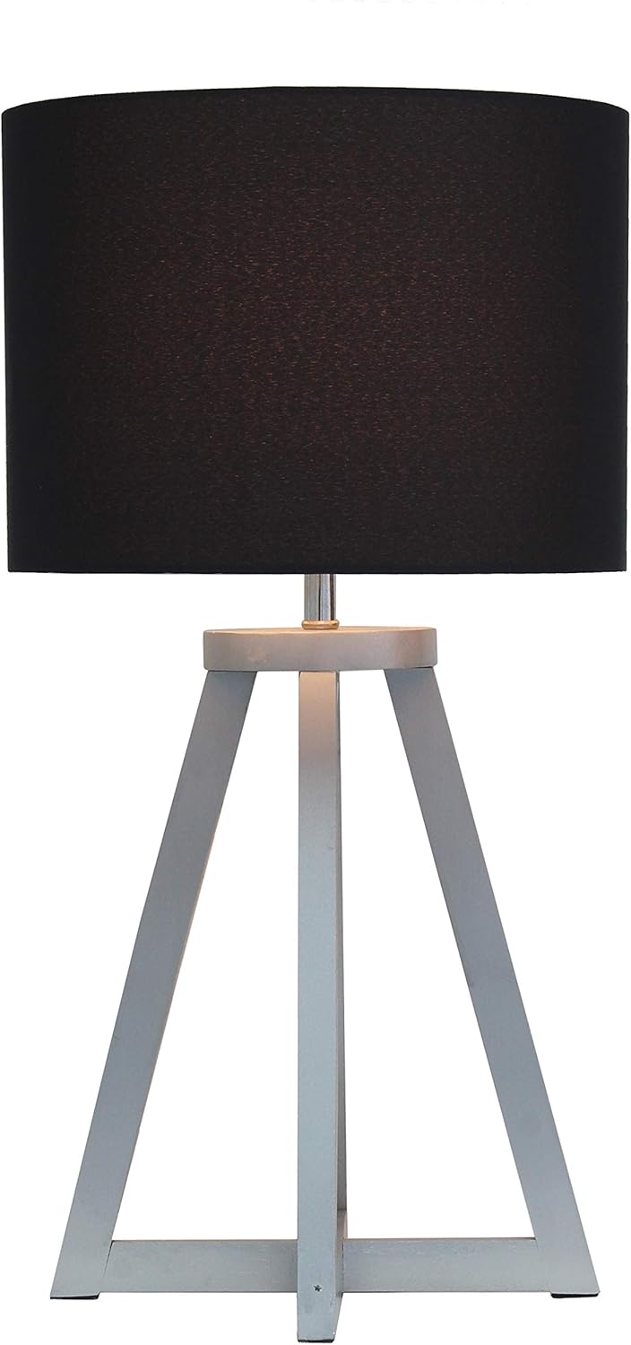 Simple Designs LT1069-GYB Interlocked Triangular Wood Fabric Shade Table Lamp, Gray/Black