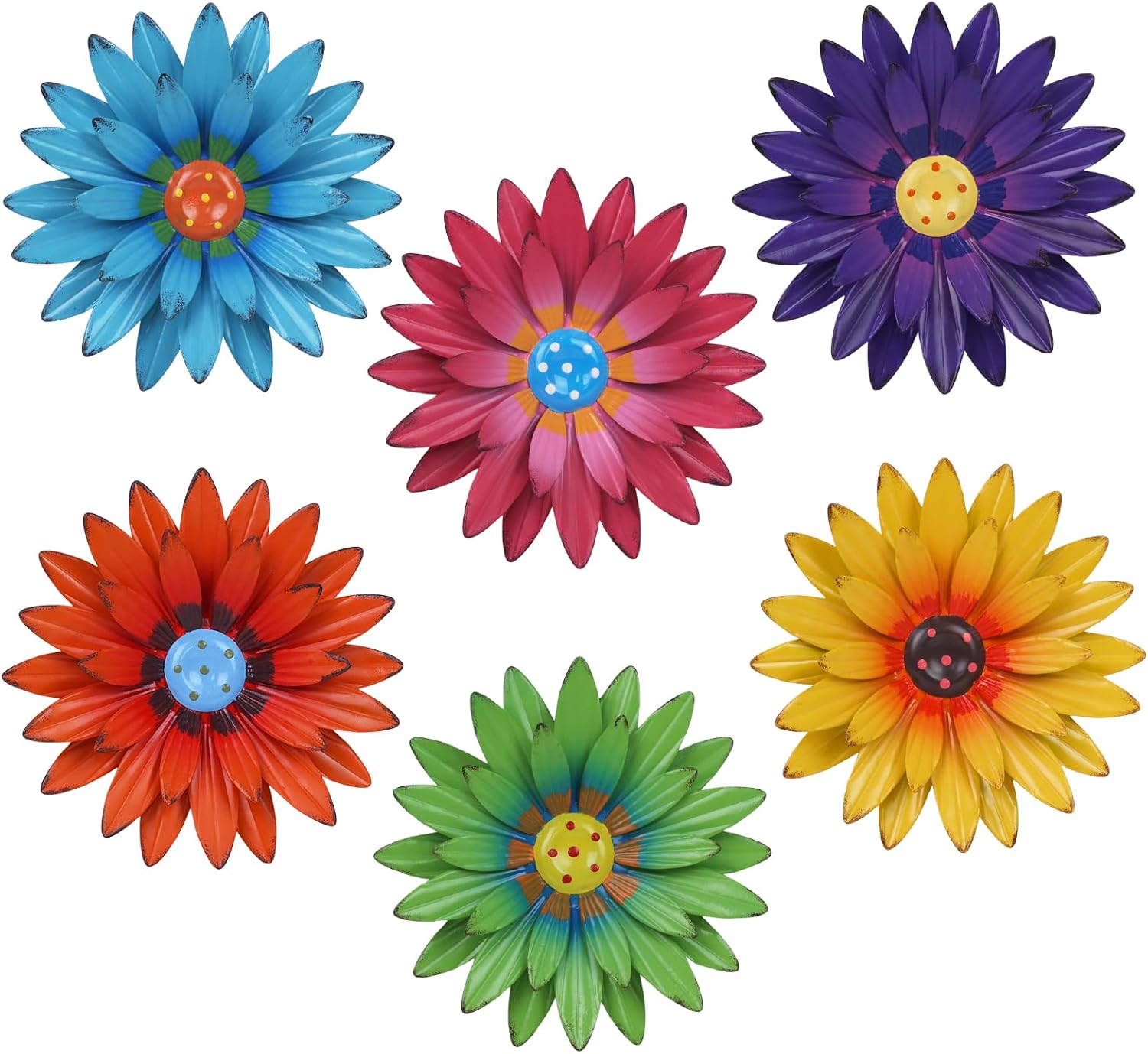 hogardeck Metal Flower Wall Decor - 6 PCS 8" Multicolor Flower Decor for Indoor Outdoor, Sunflower Kitchen Decor Floral Metal Wall Art, Sunflower Wall Decor for Bathroom, Living Room, Porch, Garden, Yard