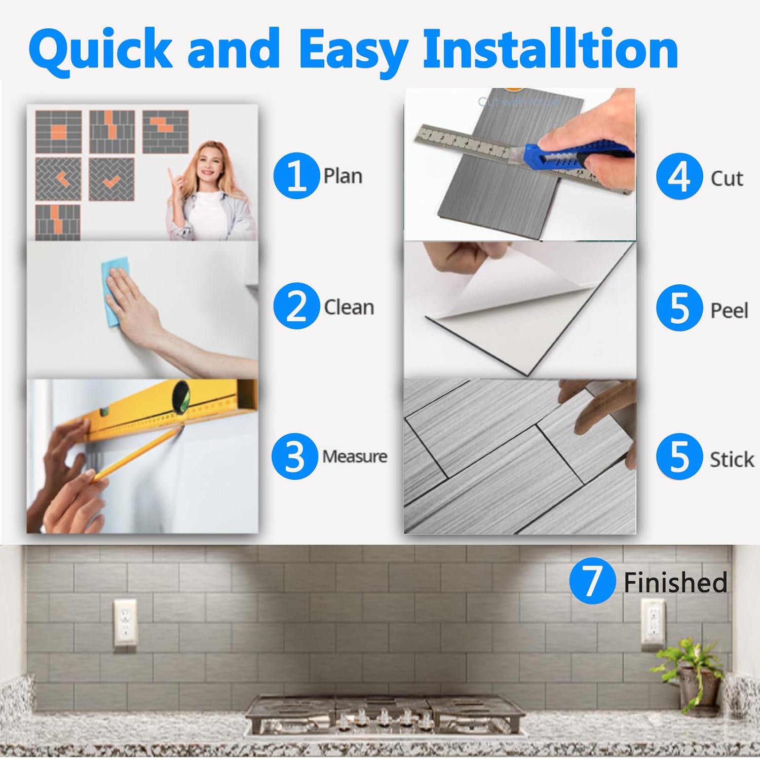 Peel and Stick Backsplash for Kitchen, 4" x 12" Subway Tiles, 4mm Brushed Aluminum Metal Wall Panels Stick on Tile Elevate Kitchen, Bathroom, Fireplace, RV, Scissor-Cuttable DIY Install (30 Pack)