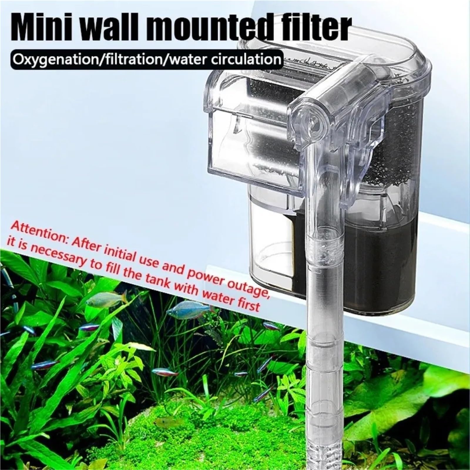 Filtros para peceras, filtro colgante para acuario, mini pecera, USB, 2,5 W, flujo de 250 H/L, adecuado para tanques de menos de 30 cm, filtro de acuario
