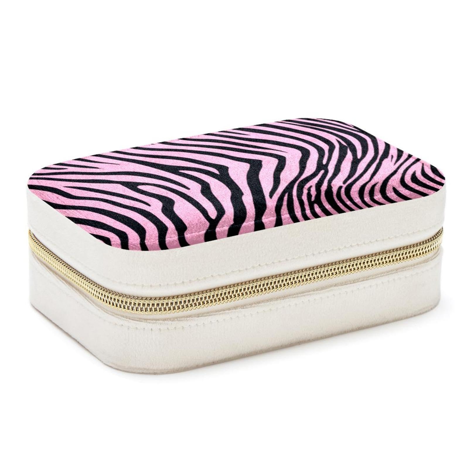 Boîte à bijoux zèbre rose portable pour organiser ses bagues en week-end