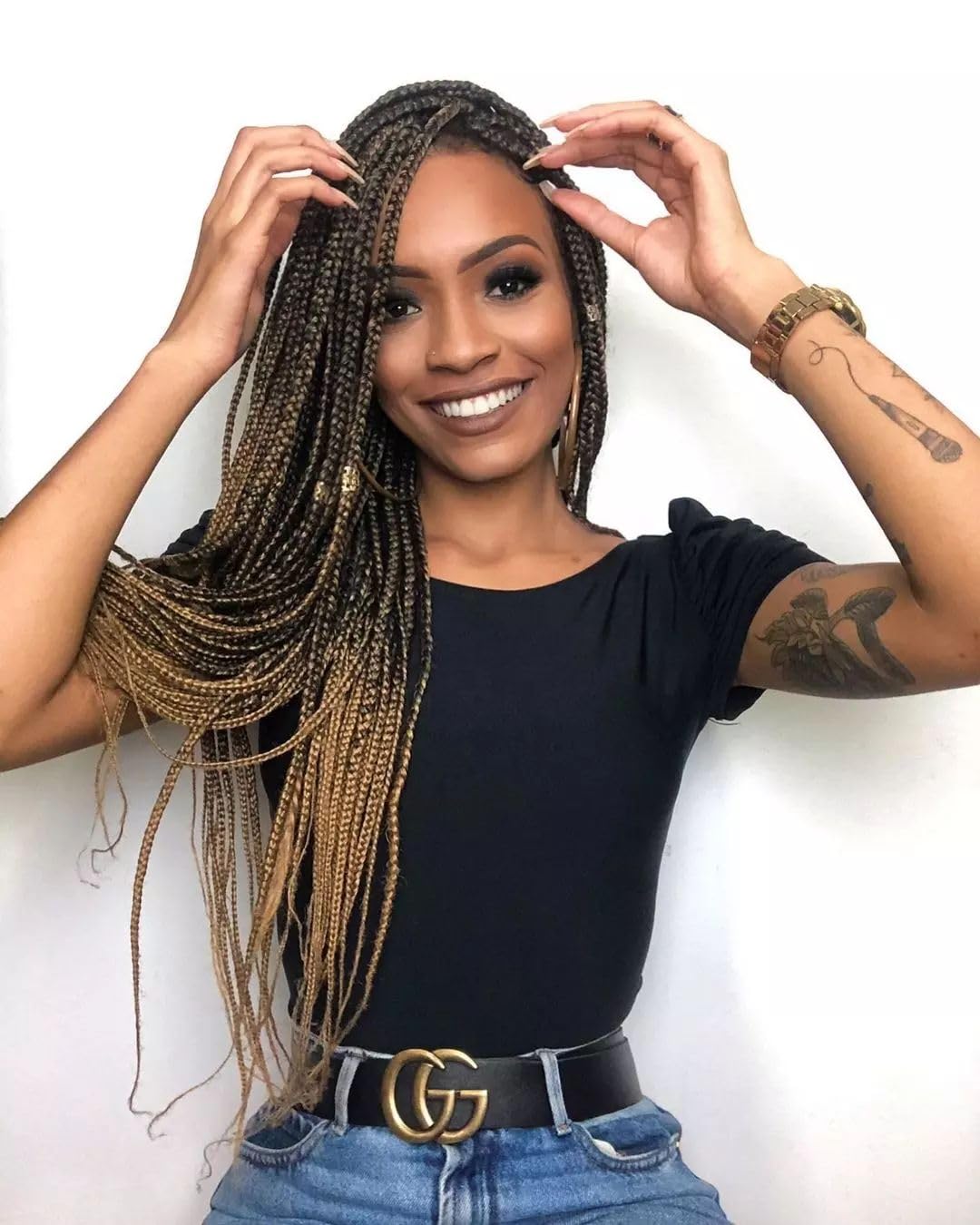 Braided Wig for Black Women Human Hair Blended Glueless Full Double Breathable Lace Front Braids Wig with Baby Hair Lightweight Handmade African American Braided Wigs (#1B, 30 Inch)