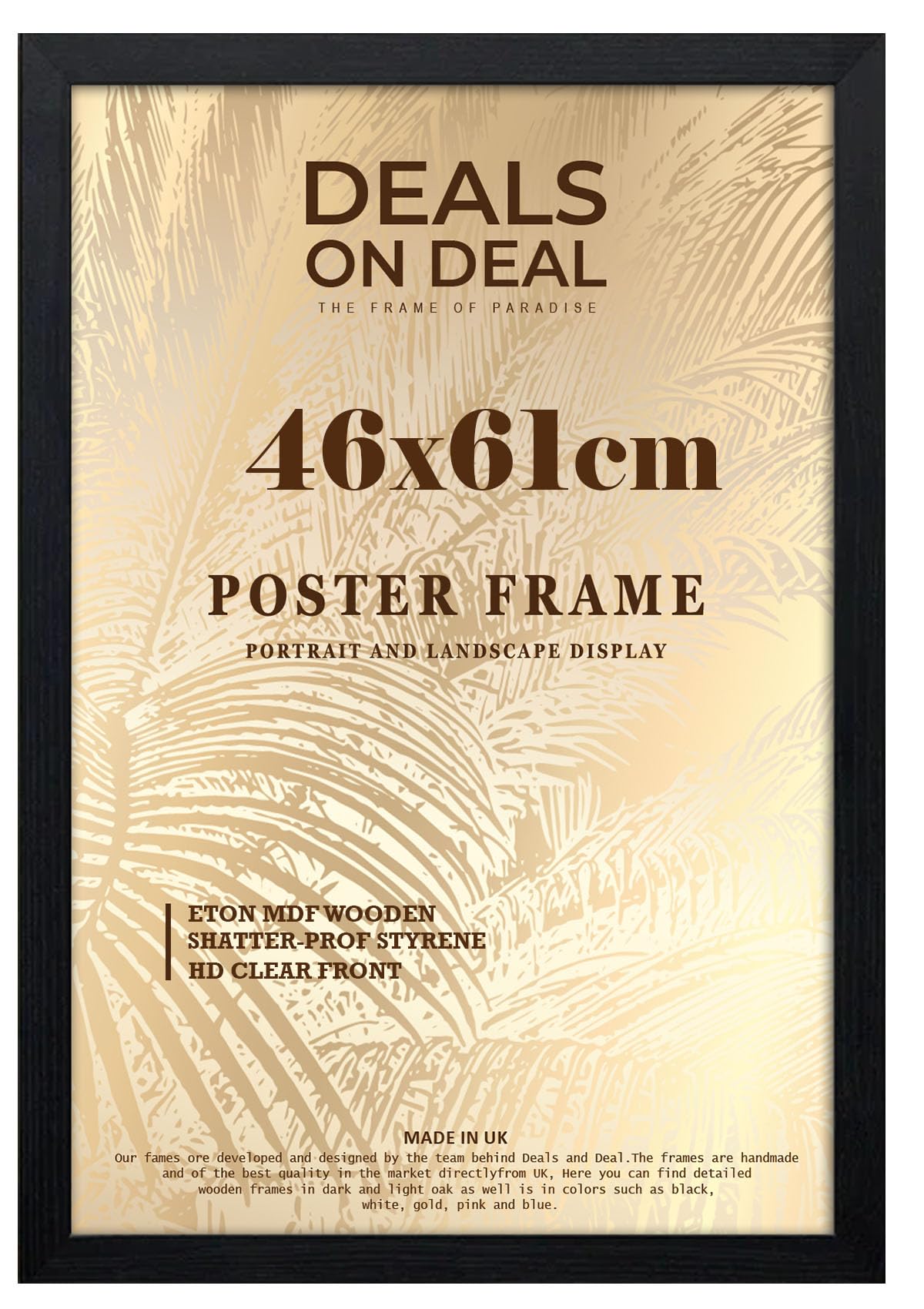 DEALS ON DEAL Modern Flat Profile Black 61x46 cm Handcrafted Shatter-Proof Perspex Eton Wooden for Gallery Jigsaw Puzzle Poster Frames Vertical & Horizontal