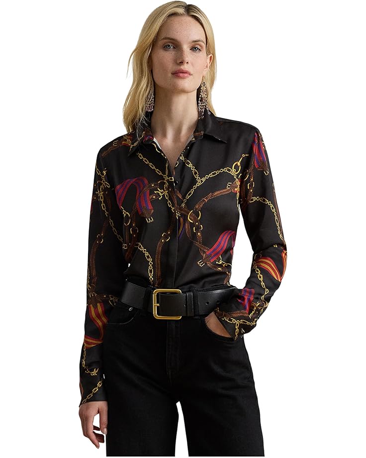 Lauren Ralph Lauren Classic Fit Belting-Print Satin Shirt - Main View