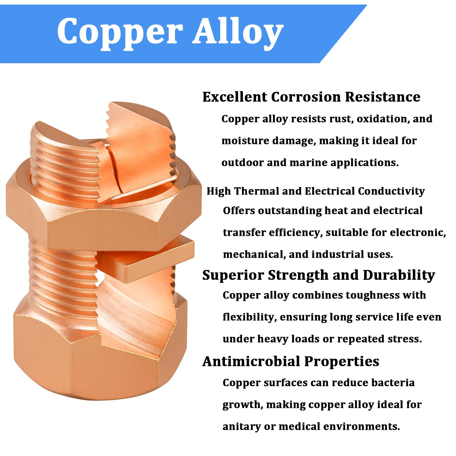 Copper Split Bolt Connectors - 5 Pack -3