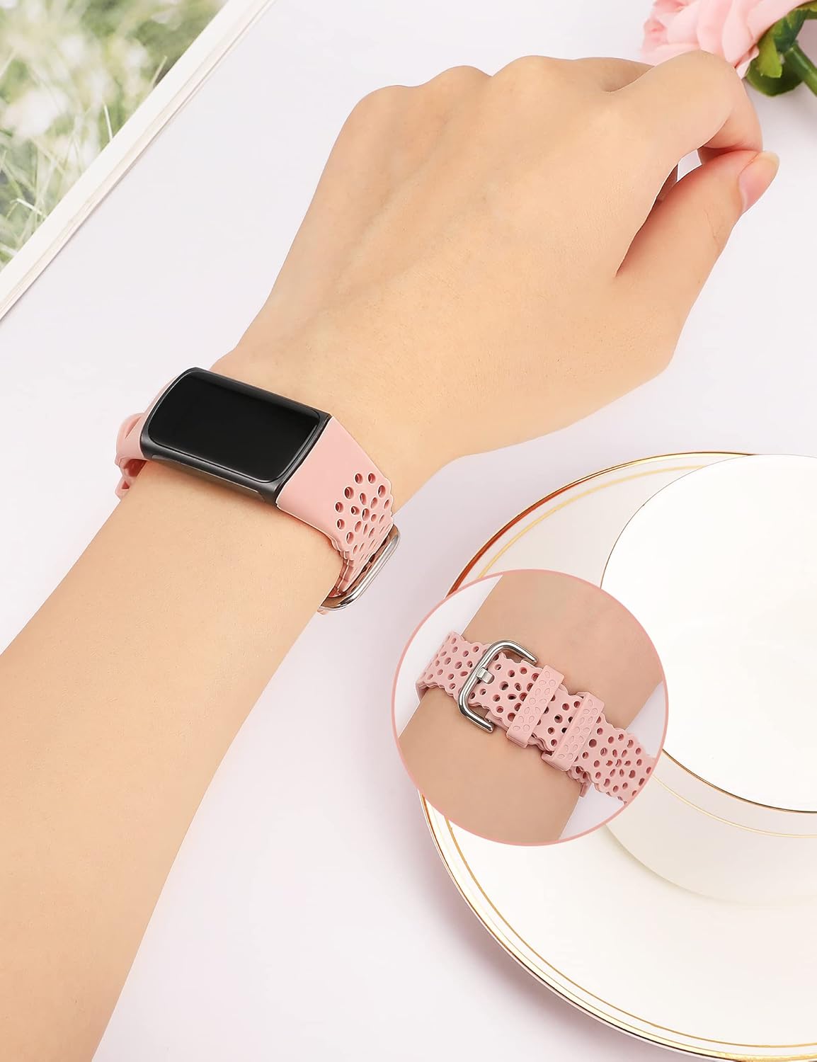 TOYOUTHS Lace Silicone Strap Compatible With Fitbit Charge 5/6, Women's Slim Cute Hollow-Out Sport Replacement - Image 5