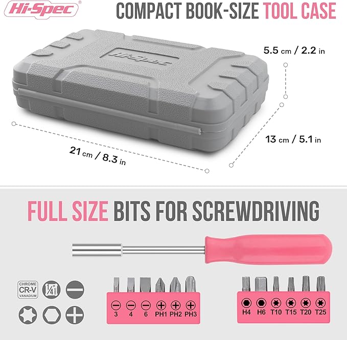 Kit de Herramientas Hi-Spec Rosa 20 Piezas con Estuche miniatura 3