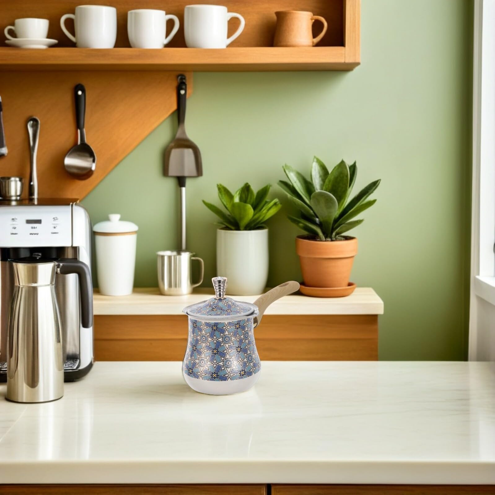 VICASKY Caffettiera Turca in Acciaio Inox 720 Ml, Macchina per Caffè Turco e Scaldalatte da Fornello, con Manico in Legno, Compatibile Induzione, per Uso Domestico e Preparazione Caffè