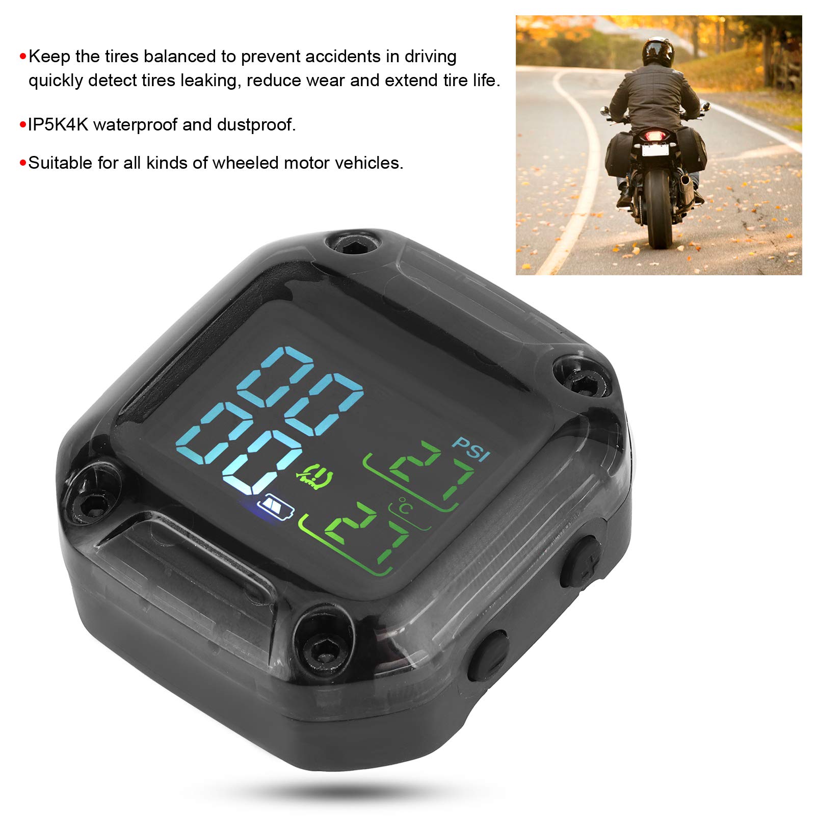 Auto Externer TPMS -Sensor, Drahtloses Motorrad TPMS Echtzeit -Reifendrucküberwachungssystem Hohe Genauigkeit mit 2 Sensoren