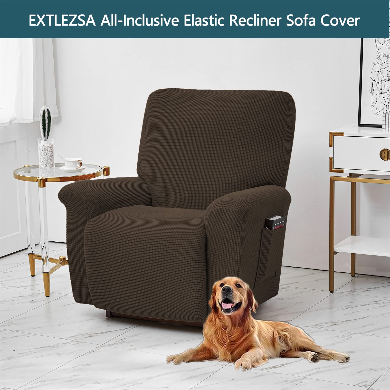 Copripoltrona Reclinabile Impermeabile - Per Poltrona 1 Posto, Anti-Scadivano, Con Tasche, Per Animali Domestici - Foto 8