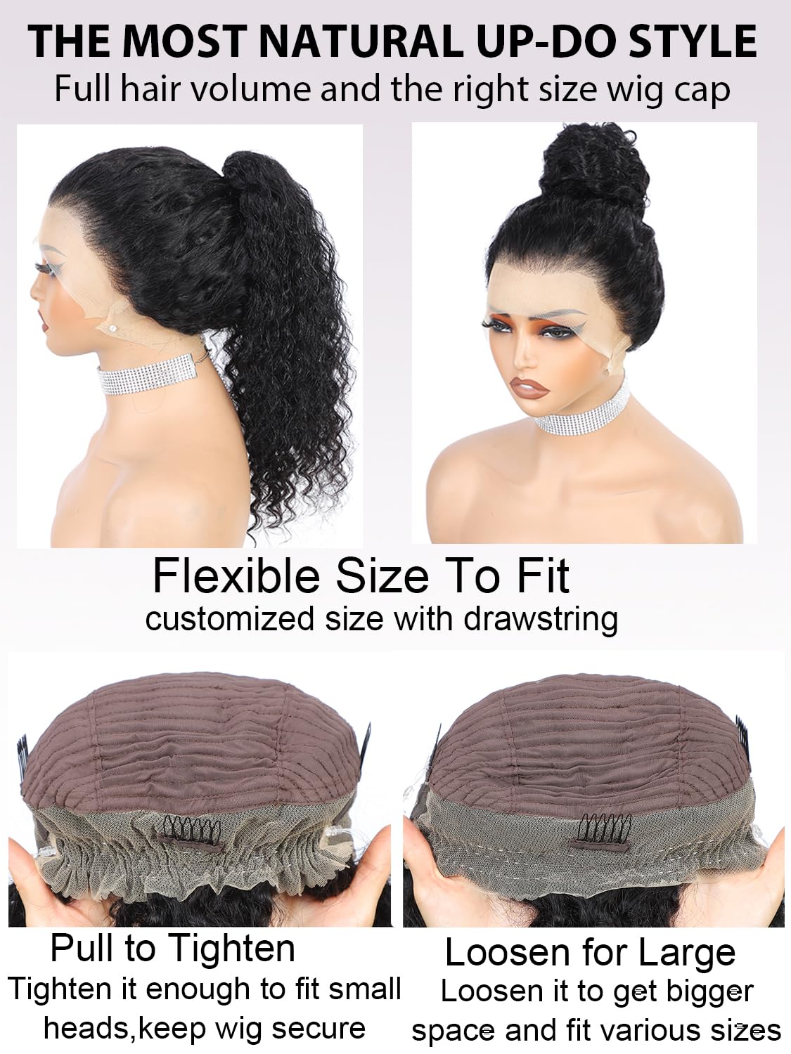 Hidden Strap Kinky Curly 360 Drawstring HD Full Lace Front Wigs Human Hair,220% Density Afro Kinky Curly 360 Frontal Glueless Wig Human Hair,Invisible Strap Pre Cut Can Make Pontail&Bun 22 Inch - Image 4