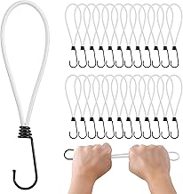 PRETEX Bungee-Seile mit Haken - Set mit 25 Stück x 23 cm Universal-Seilbändern und Befestigungen - Hochbelastbare Spanngummis, ideal für Camping Gepäck und Planen - Weißes Seil schwarzer Haken
