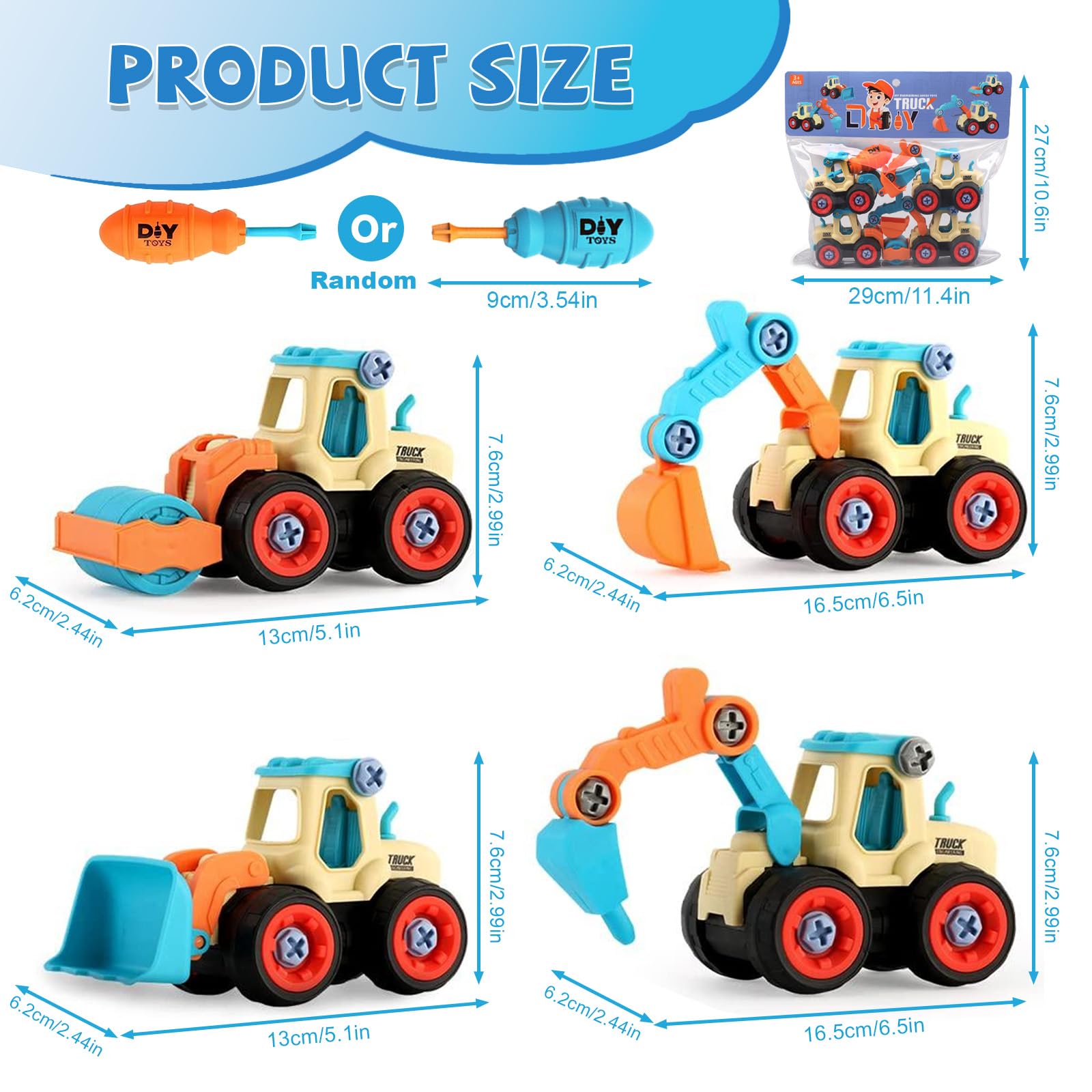 XIATIAN 4 in 1 Construction Vehicles Digger Toys Set, Take-Apart Construction Vehicles Toys Set including Screwdriver - Image 3