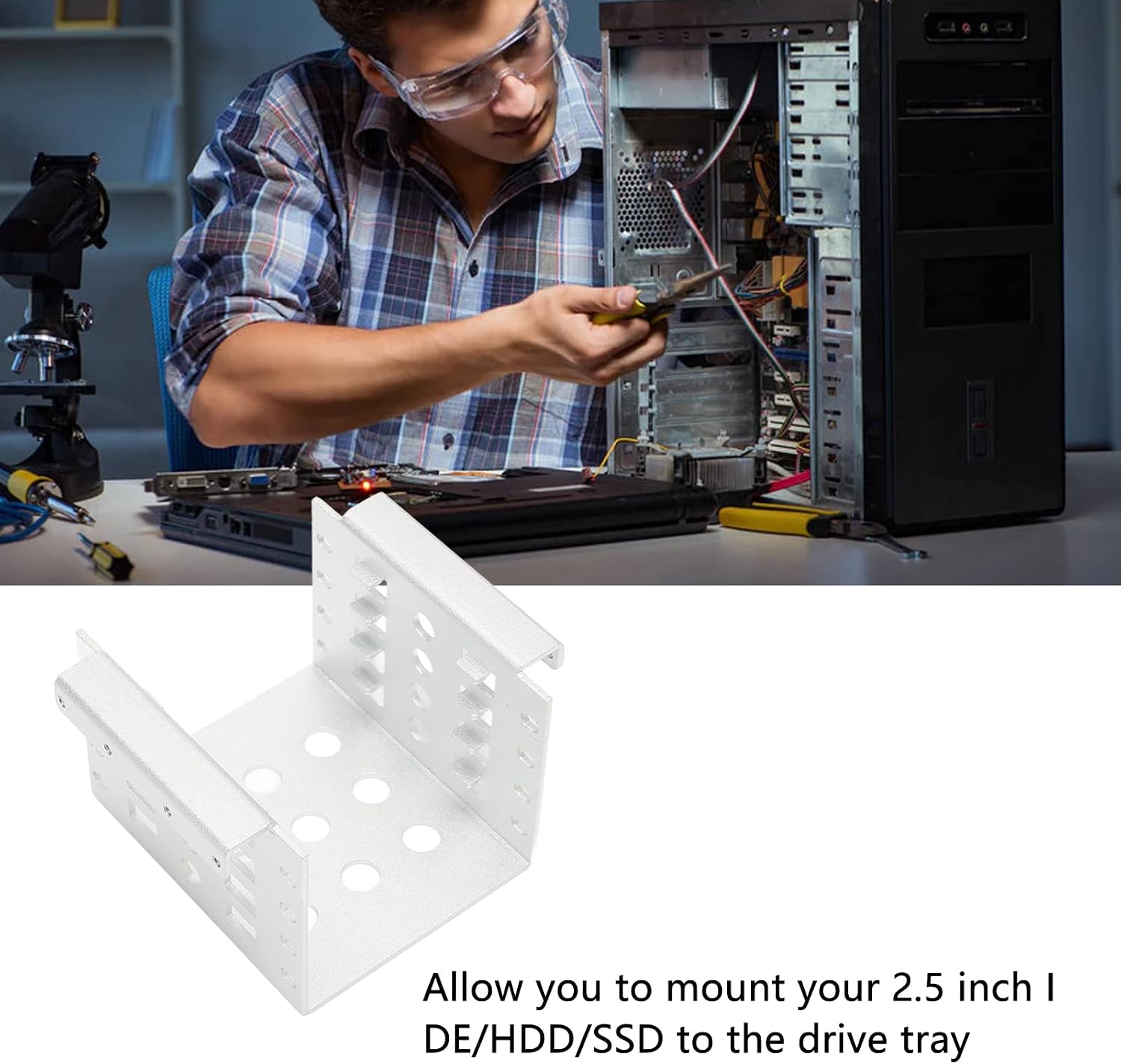 2.5in Hard Drive Mounting Adapter Supports All 2.5 Inch HDD and SSD, Hard Drive Storage Bracket with Built in Expansion. (Silver)