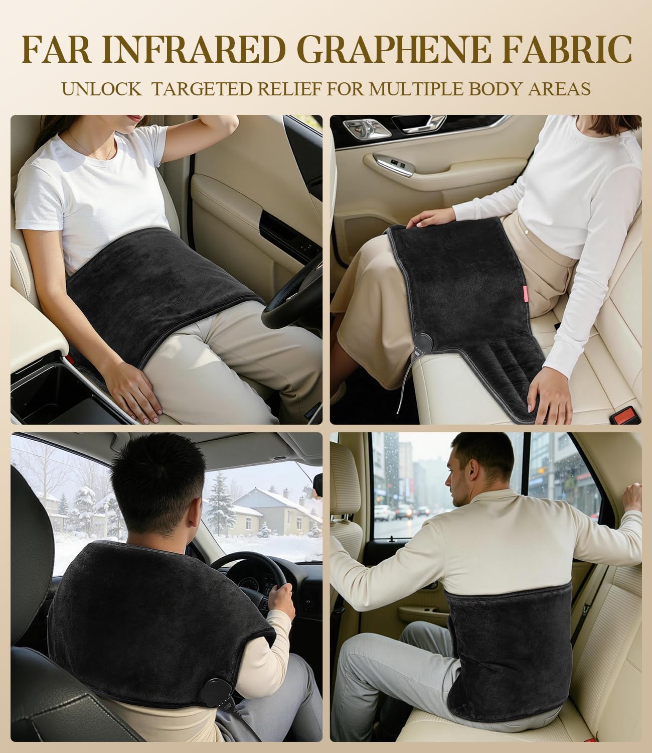 Car Heated Blanket for Truckers: 12/24V Extra Hot 159℉ Deep Heat for Back Muscle - 3S Fast Warm-Up Get Out of the Cab Without Hobbling After All-Day Long Drives – 4H Auto Shut-Off & Washable