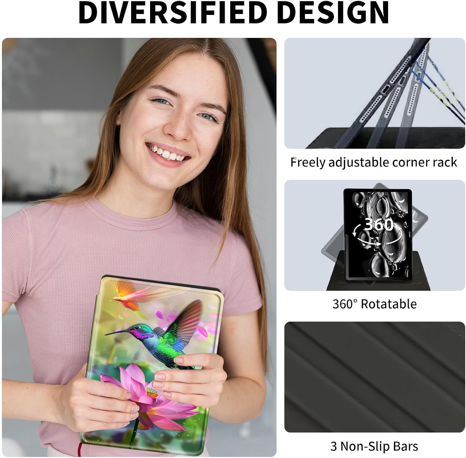 Case for Samsung Galaxy Tab S9 FE 5G 10.9 Inch/Galaxy Tab S9 11 Inch 2023,360 Degree Rotating Swivel PU Leather Stand Slim Flip Folio Cover with Auto Wake/Sleep,Hummingbird Lotus image 4