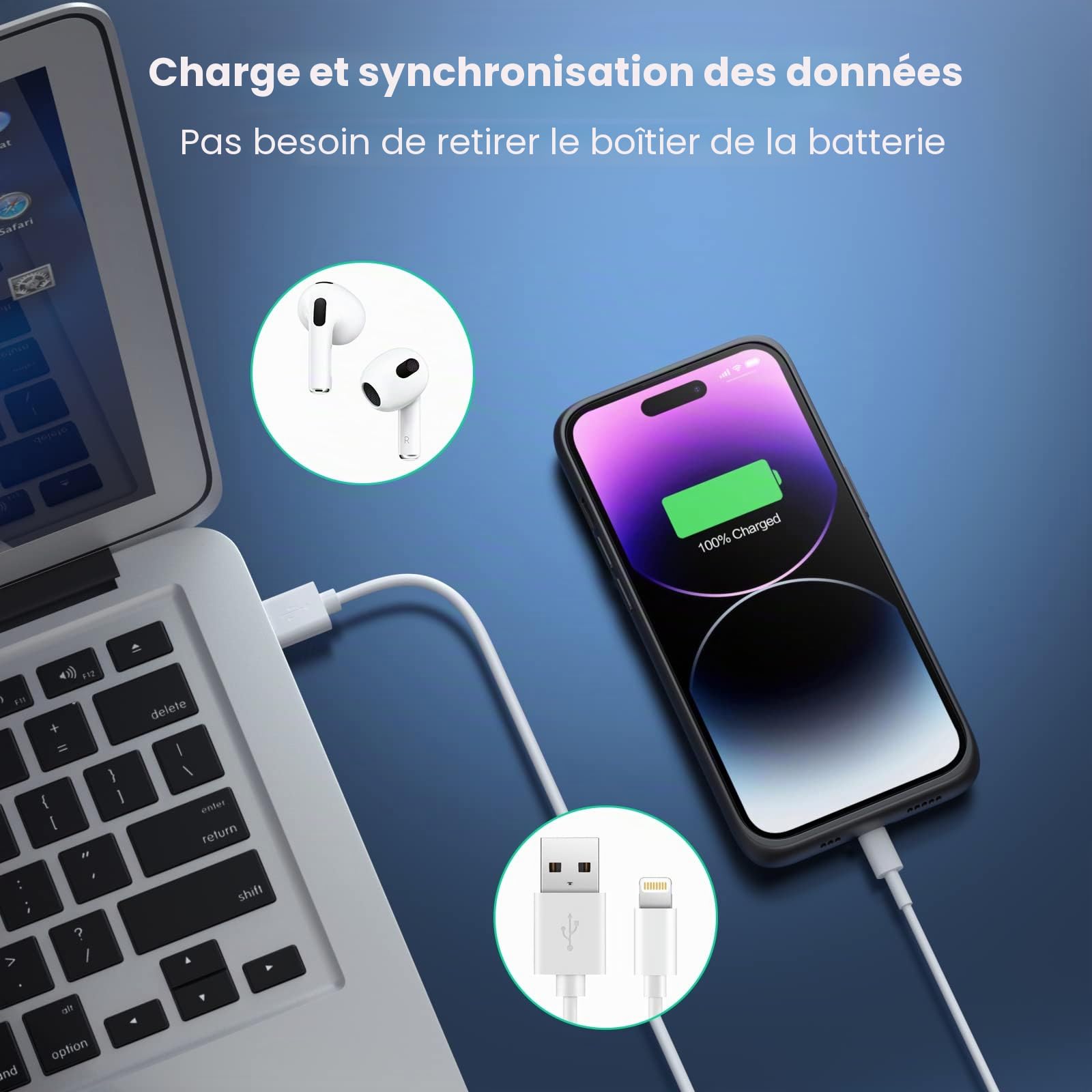 Coque de Protection pour iPhone 14 Pro [7200 mAh] Batterie Rechargeable avec Film de Protection d'écran - Chargeur de Batterie Portable Puissant pour iPhone 14 Pro [6,1 Pouces] - Noir