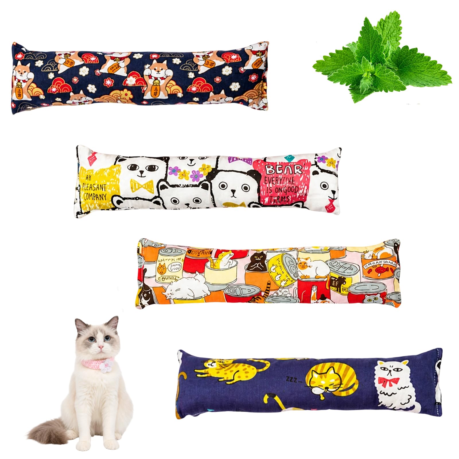 KFSCIP Catnip Cat Toys for Indoor Cats Adult, Set of Four Catnip Pillows with Varied Patterns, Cat Chew Toy and Indoor Cat Toys for Feline Enrichment and Playtime Engagement
