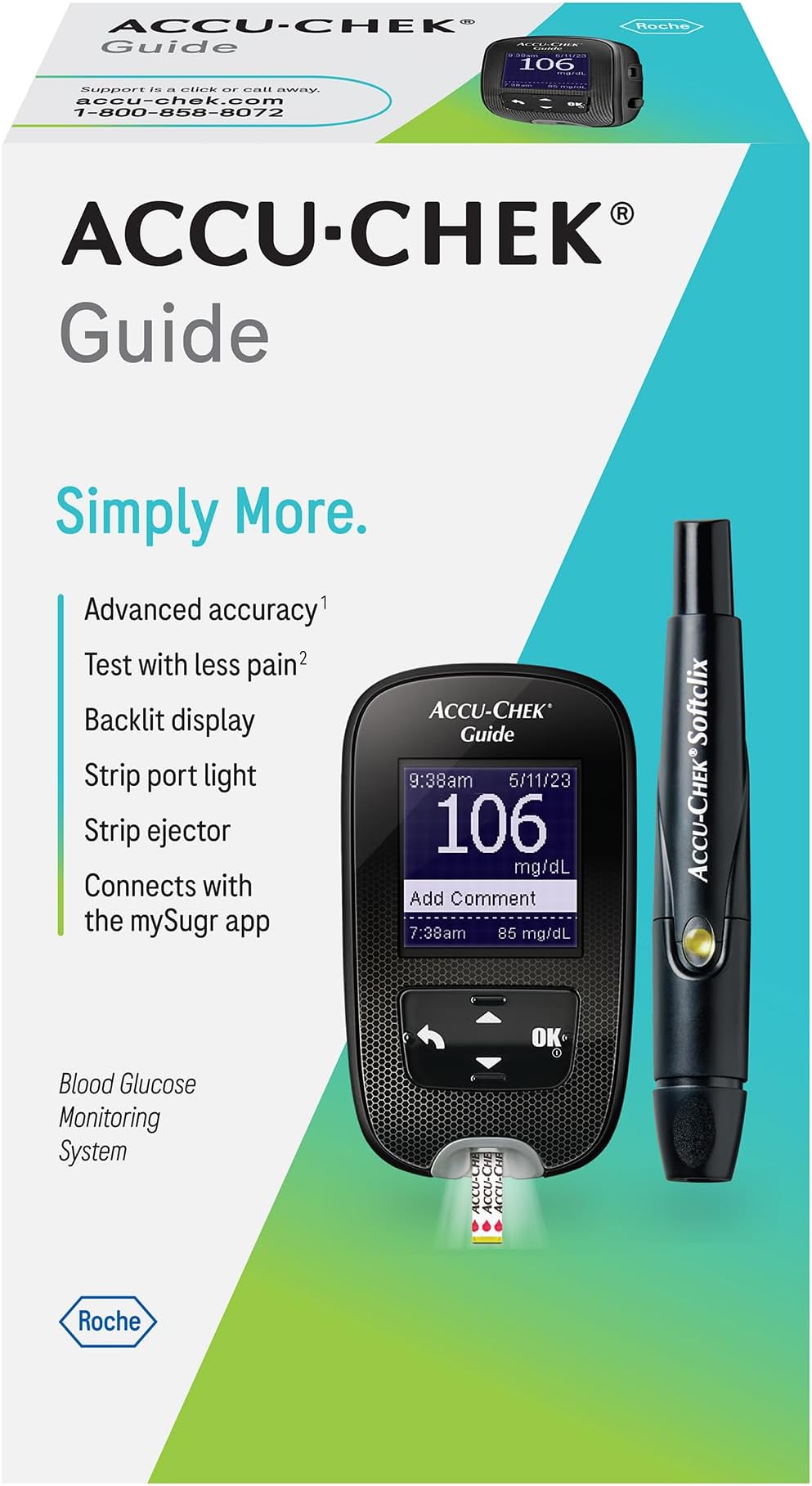 Accu-Chek Guide Glucose Monitor Kit for Diabetic Blood Sugar Testing: Guide Meter, Softclix Lancing Device, and 10 Softclix Lancets
