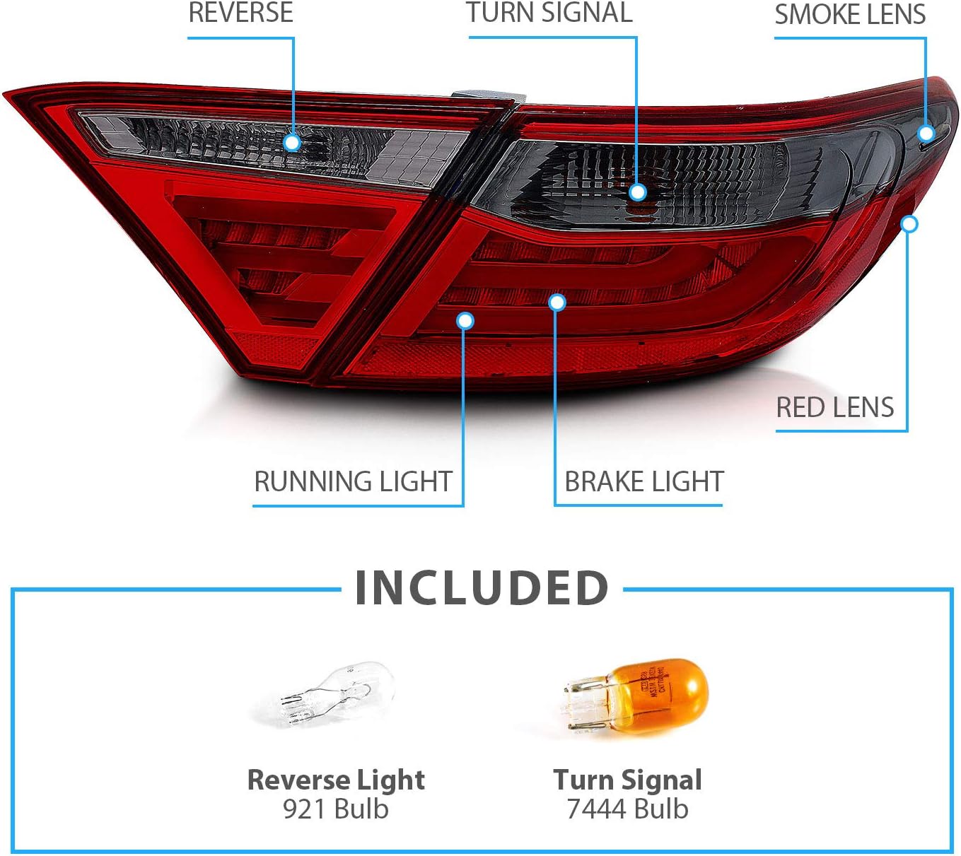 AmeriLite Red Smoke LED Parking Light Bar LED Brake Tail Lights Pair For 2015-2016 Toyota Camry 4Dr Sedan
