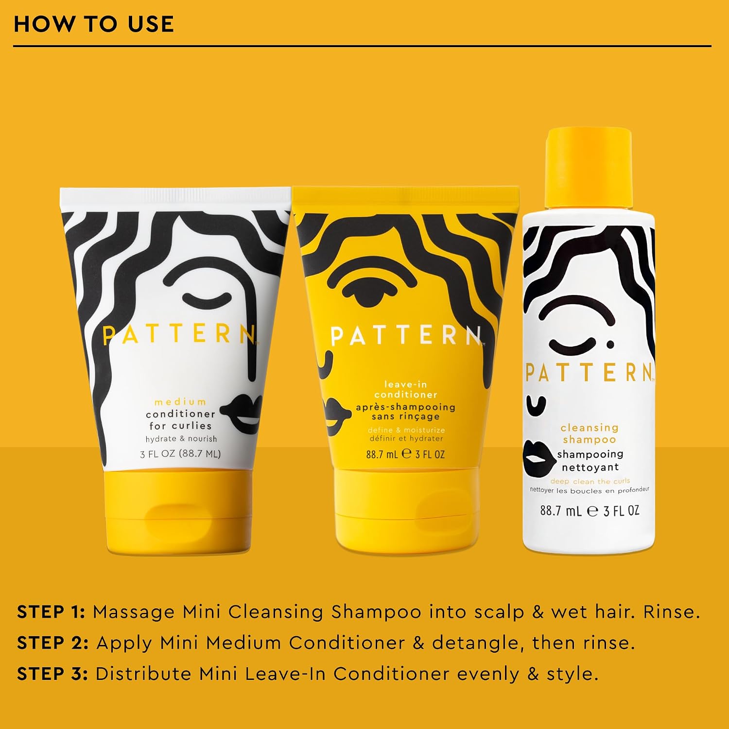 PATTERN Wash & Condition Travel Kit, Shampoo and Conditioner Set, 3 Mini Travel-Size Items, 3 oz Each