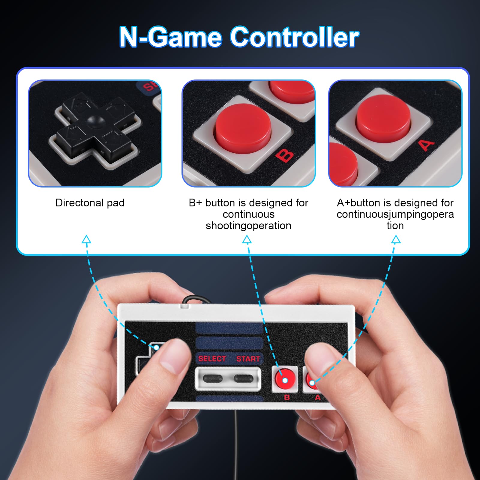 Binghe NES Game Controller, Mini Classic Edition Controller con NES Interfaz y 3M Cable Alargador Compatible con Nintendo NES/PC/M-A-C/Raspberry Pi 3(2 Piezas)