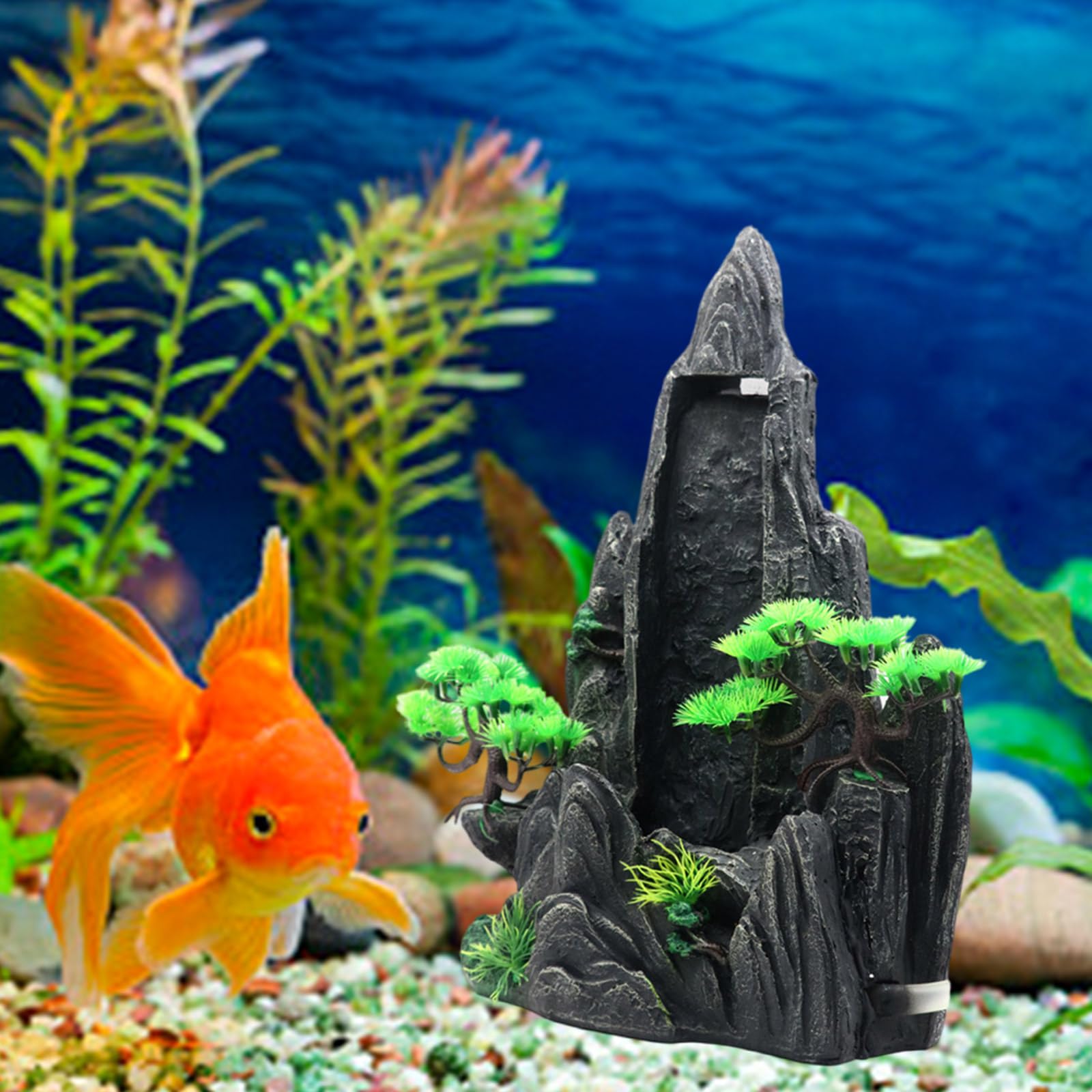 Acquari Paesaggistica Roccia Resina Rockery Fishtank Rock Figurine Rifugio con cascata dinamica per pesci gamberetti Acquari Ornamento paesaggio