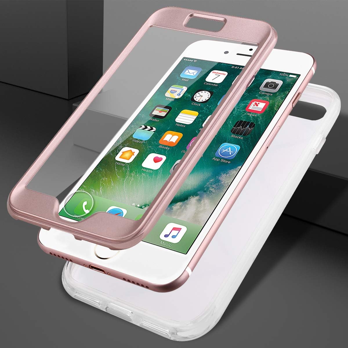 GOLINK Full Body Stylish Chrome Holographic Marble Design Shockproof Protective Case with Built-in Screen Protector for 5.5 inch iPhone 7 Plus/iPhone 8 Plus(Check Marble)