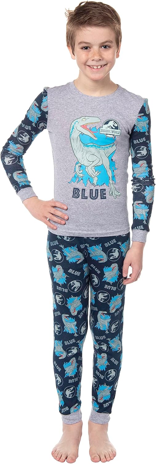 Jurassic World Boys' Movie Film Park Logo Blue Tight Fit Sleep Pajama Set