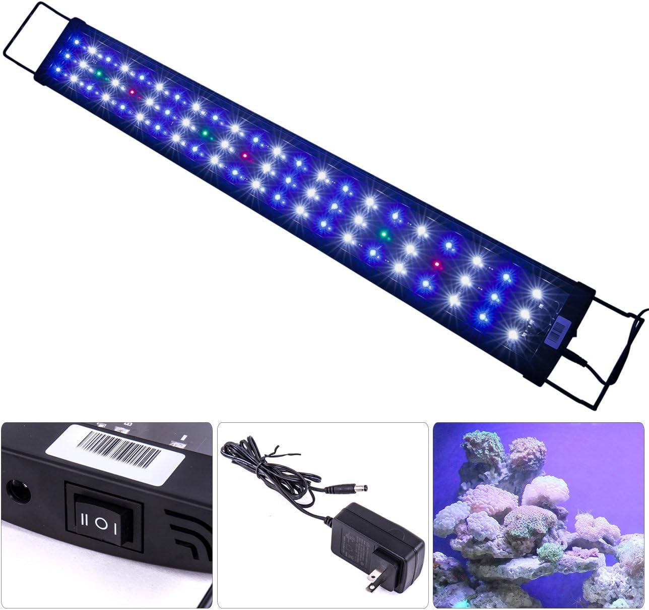 AJP Distributors LED SMD 35"-41" White Blue Red Aquaruim Fish Tank Light Bar Extendable Bracket 2 Mode 66 LED 3420 Lumen