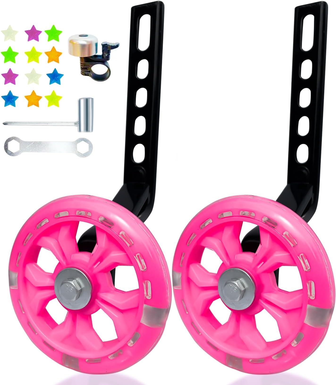 DDJKCZ Training Wheels Flash Mute Big Wheel Compatible for 12 14 16 18 20 inch Single Speed Bicycle (pink)