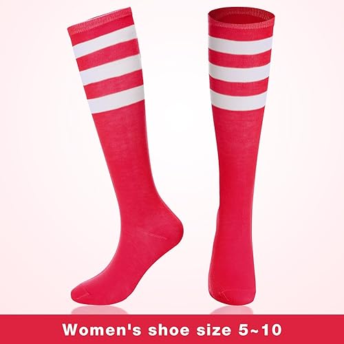 Miniatura 2 de Hercicy 12 pares de calcetines de tubo para mujer, calcetines coloridos hasta la rodilla, calcetines deportivos a rayas, atléticos, sóftbol, fútbol